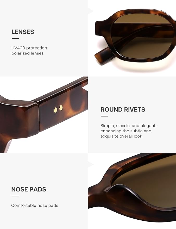 SOJOS Retro Polarized Hexagon Sunglasses for Women Men, UV400 Trendy Rectangle 70s 80s 90s Shades SJ2389