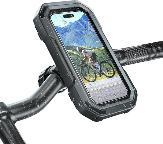 KDD Waterproof Bike Phone Holder - 360 Rotation Motorcycle Phone Mount, Fully Enclosed Touch Sensitive Design, Bicycle Phone Clamp Compatible with iPhone 16 Pro Max/15/14/13/12,4-6.7” Phones