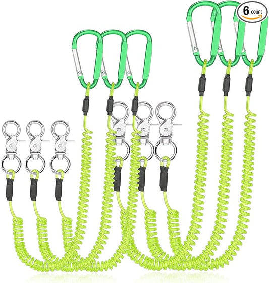 Woanger 6 Pack Fishing Lanyard Steel Wire Coiled Lanyard Tool Lanyards for Hand Tools Kayak Retractable Tool Leash Fishing Rod Safety Lanyards Gear with Alloy Clips for Pliers Boating
