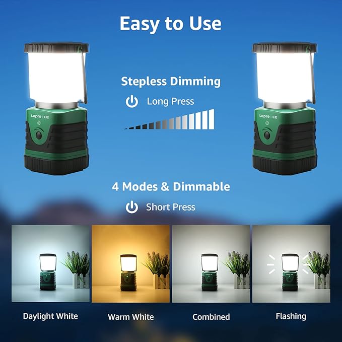 Lighting EVER 1000ルーメン LEDキャンプランタン 充電式、4400mAhモバイルバッテリー、キャンプ用品 4つの点灯モード、IP44防水ランタン懐中電灯（ハリケーン・緊急時、ハイキング用、USBケーブル付属）