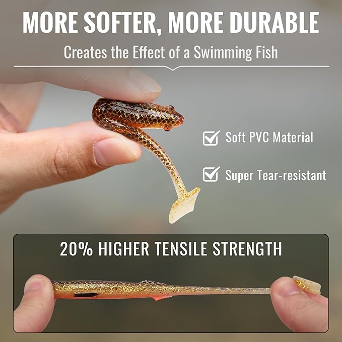 TRUSCEND Easy Catch Pre-Rigged Soft Lures, Unique Vibrating Swim Action and Trembly Sinking Move for More Bites, Amazing Soft Swimbait for Family Fishing, Fishing Lures for Bass Trout Crappie Walleye
