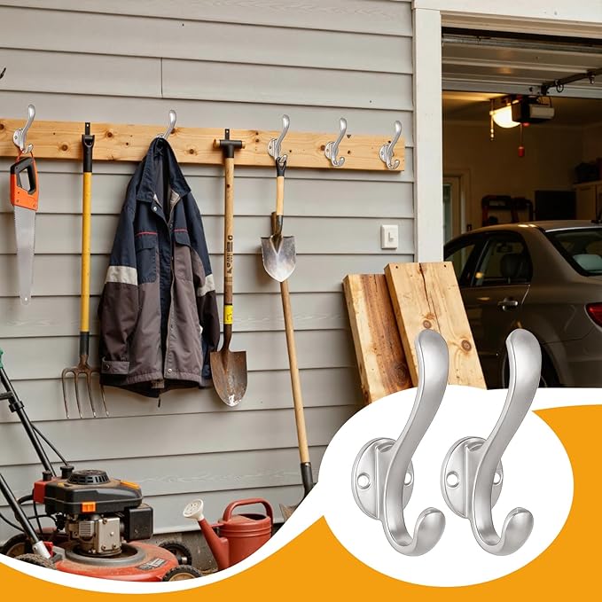 4 Pack Coat Hooks Wall Mount Heavy Duty Utility Retro Double Hooks for Hanging Coats,Hat, Towel, Key, Robe, Scarf, Bag, Cap (Silver)