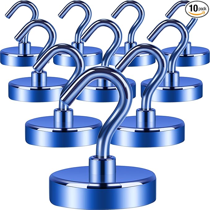 Neosmuk Magnetic Hooks, Heavy Duty 85lb+ Strong Magnet Hook for Cruise Cabins, Cruise Ship Essentials for Hanging, Metal Wall Refrigerator Hangers (Navyblue, 10 Pack)