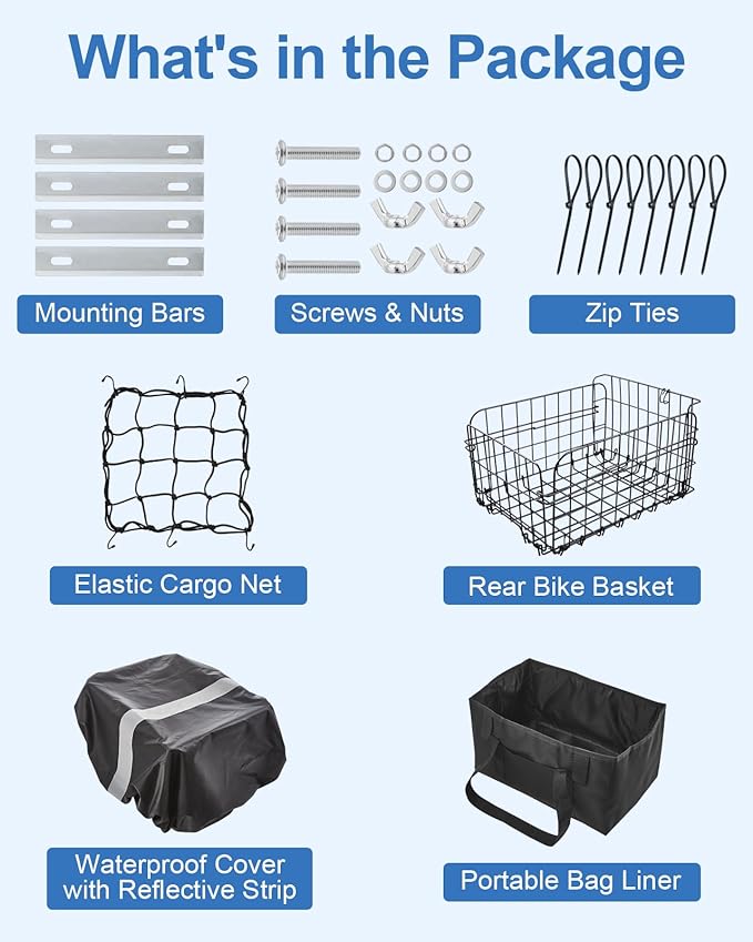 Zacro Bike Basket Rear Large Folding Metal Bicycle Ebike Basket, Quick Release Design for Adult Women/Men Carrying Dogs, Pets, Fruit & Grocery