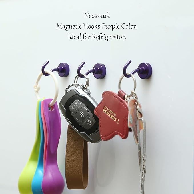 Neosmuk Magnetic Hooks, Heavy Duty 30lb+ Strong Magnet Hook for Cruise Cabins, Cruise Ship Essentials for Hanging, Metal Wall Refrigerator Hangers (Purple, 10 Pack)