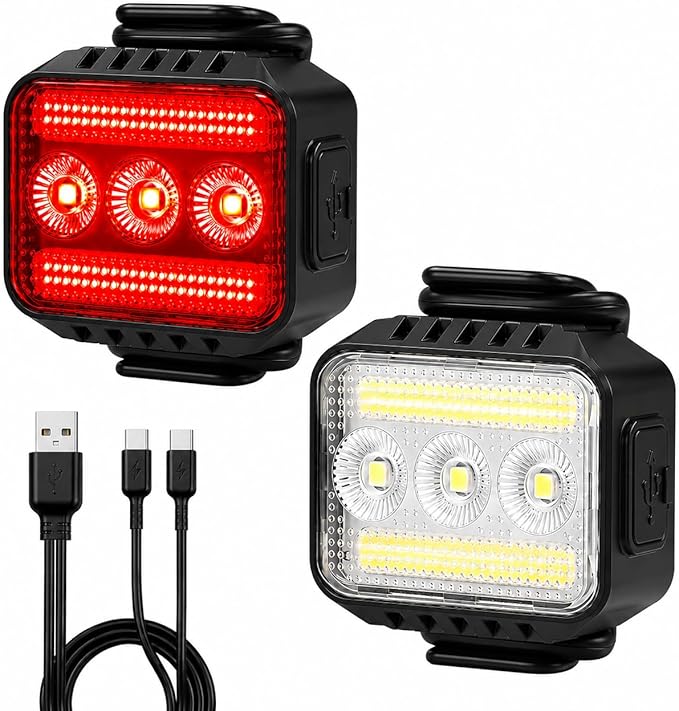 Bright Bike Lights Set for Night Riding, 9+9 Modes Rechargeable eBike Lights Front and Back, Waterproof Bicycle Lights, Bike Headlight and Tail Light Set for MTB, Off-Road & City Riding