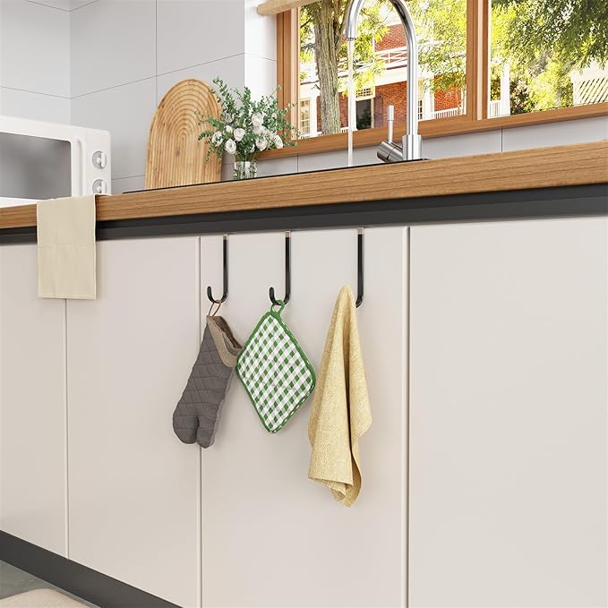 4 Pack Over The Door Hooks, Door Hanger Hook, Towel Hooks for Hanging, Towel Hanger for Bathroom, Fit 1 3/8" Door Black, Dorm Room Essentials