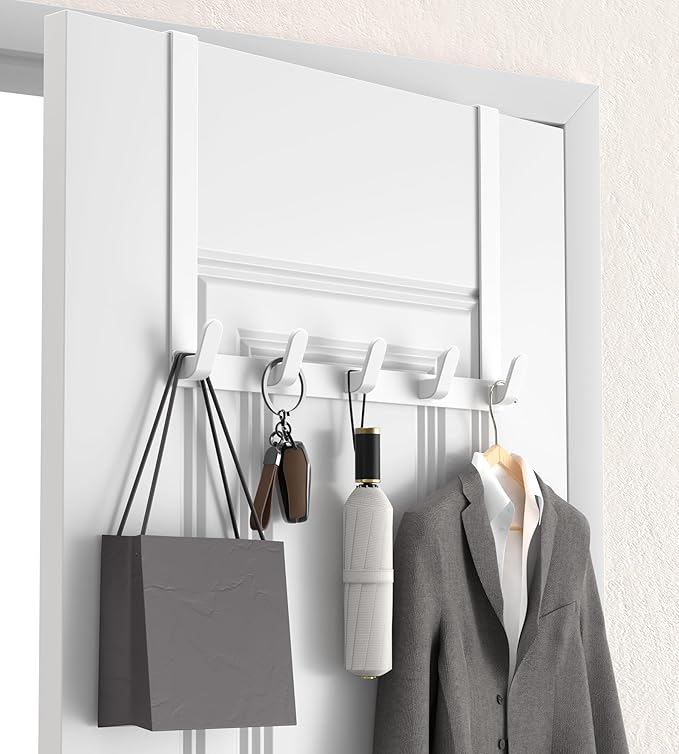 KitchLife Long Over The Door Hooks Hanger with 15.75" Extended Arms, Fits 1 3/8" Doors, L40U - Upgraded Thickened Heavy Duty Bathroom Accessories and Towel Rack Organization - 1 Pack, Glossy White