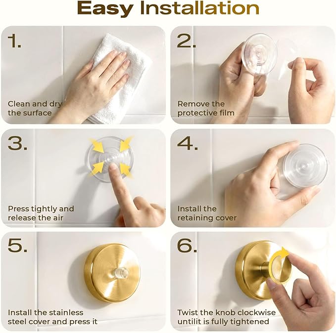 Upgraded Suction Cup Hooks for Shower, Heavy Duty Removable Towel Hooks for Bathroom Glass Door Wall, Stainless Steel Shower Hooks for Towel & Loofah (2 Pack, Gold)