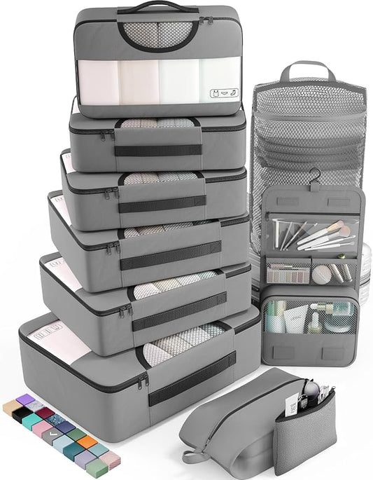 Veken 10 Set Packing Cubes for Travel Essential, Suitcase Organizer Bags in 4 Sizes, Carry-On Luggage Accessories with Large Laundry & Hanging Toiletry Bag, Must-Have for Airplane, Road Trip & Camping