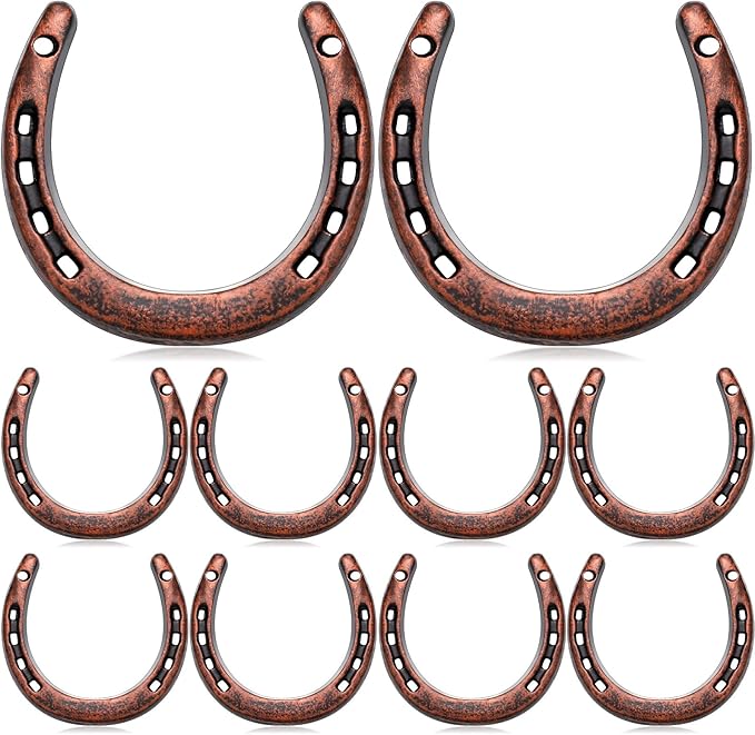 Shimeyao 10 Pcs Horseshoe Bulk Cast Iron 4.5 x 4.3 Inch Horseshoes for Adults Wall Hung Good Luck Handmade Decorations Horse Theme Party Wedding Birthday Supplies (Red Bronze)