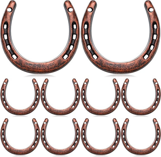 Shimeyao 10 Pcs Horseshoe Bulk Cast Iron 4.5 x 4.3 Inch Horseshoes for Adults Wall Hung Good Luck Handmade Decorations Horse Theme Party Wedding Birthday Supplies (Red Bronze)