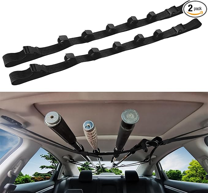 Car Fishing Rod Holder for SUV, Fishing Pole Holder Roof Rack Inside, 5 Rod Capacity, Heavy Duty Nylon Adjustable 30-54 Inch, Fishing Pole Hanger Straps for SUV/Wagons/Van/Jeep/Truck