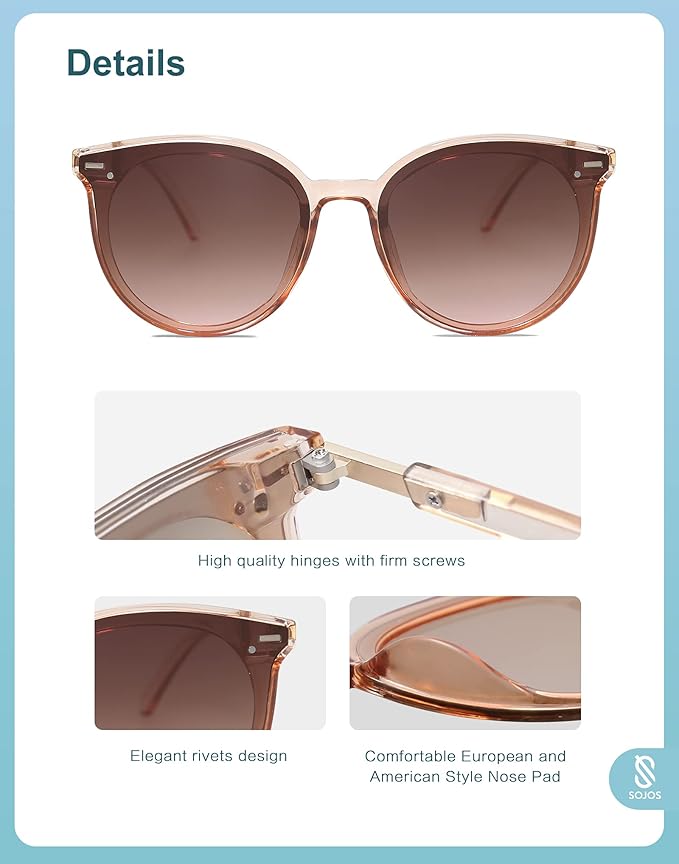 SOJOS Sunglasses Womens Trendy 2025 Classic Round Retro Vintage Shades Large Frame Sunnies SJ2067