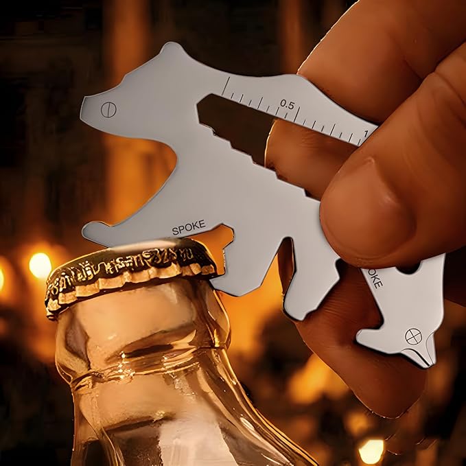 Father's Day Gifts for Dad from Daughter Son, Keychain Multi-tool 15 in 1 Pocket Gadgets Tools Bottle Opener Screwdriver, EDC Tool Key Ring Anniversary Birthday Gifts for Men Him (Bear)