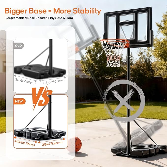 Portable Basketball Hoop Outdoor, Adjustable Basketball Hoops Goal System Shatterproof Backboard, Shock Absorbent Rim, Fillable Base for Swimming Pool/Backyard/Driveway