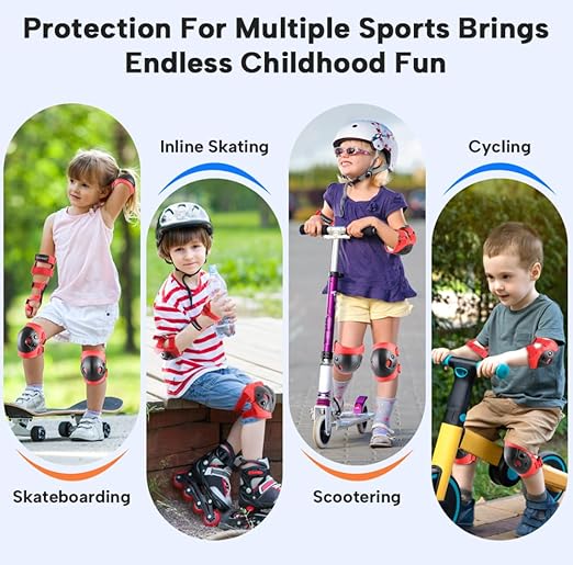 Cockchafer Kids and Youth Knee Elbow Wrist Guards Protective Gear Set for Skateboarding, Roller Skating, Inline Skating, Scooter Riding, BMX Biking (Red, Medium)
