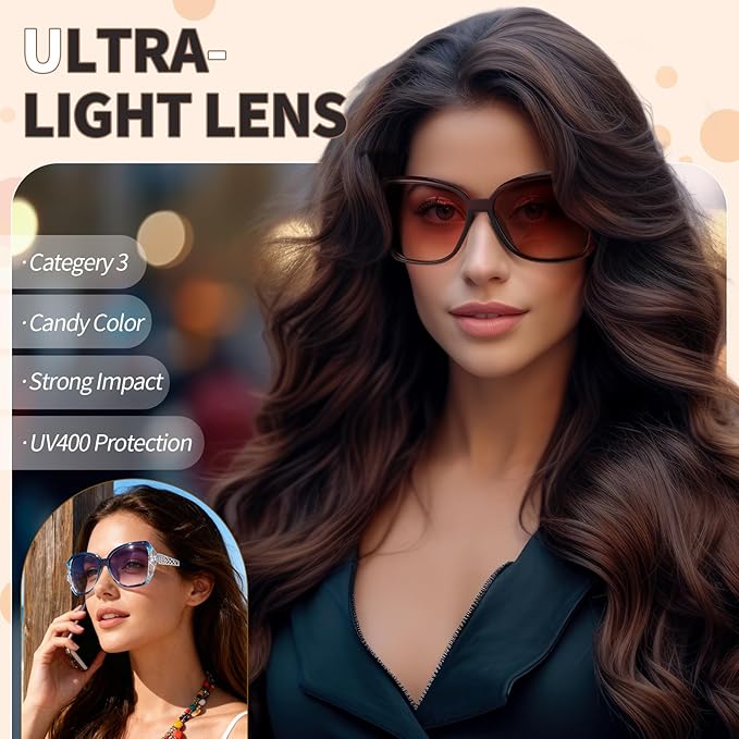 DragonflyDreams 4 Pcs Women Large Sunglasses, UV 400 Glasses Oversized Classic Trend Ladies Sunglasses Sparkling Large Frame
