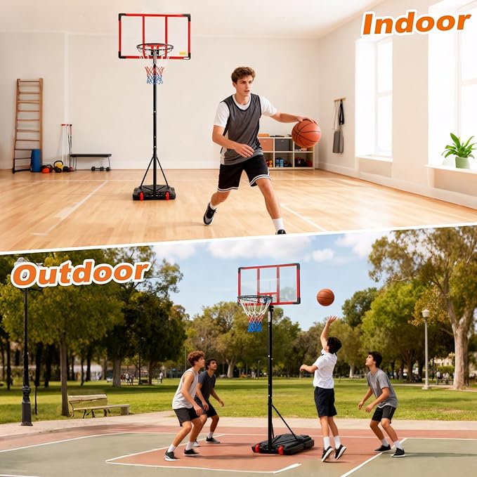 Portable Basketball Hoop Outdoor, Adjustable Basketball Hoops Goal System Shatterproof Backboard, Shock Absorbent Rim, Fillable Base for Swimming Pool/Backyard/Driveway
