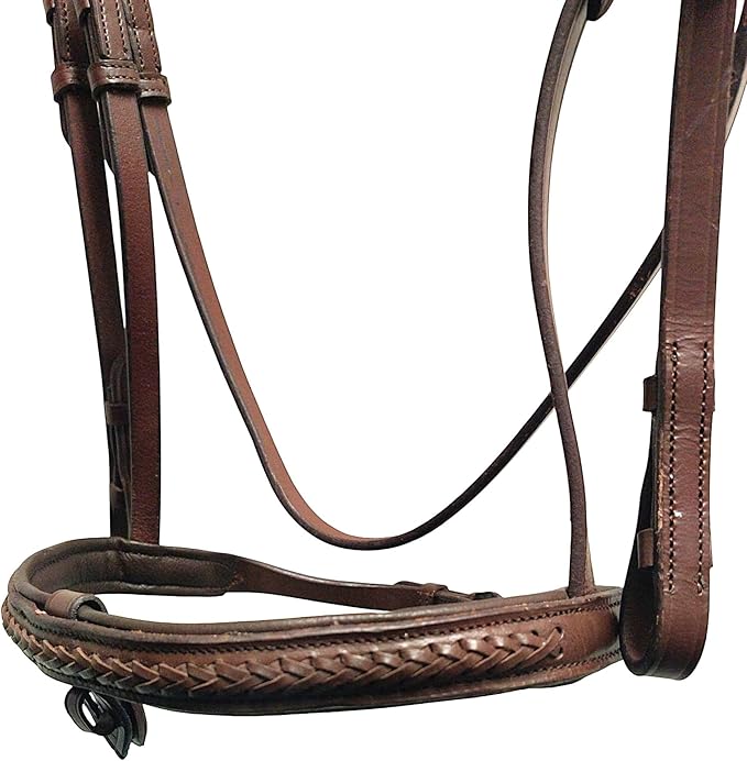 Braided Havana Brown Leather Bridle with Removable Flash – Padded Browband & Noseband – Horse Riding Bridle for Schooling & Show - Size Full