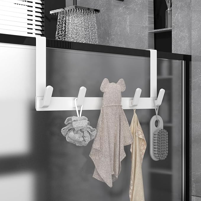 KitchLife Over The Door Hooks - Heavy Duty 5-Hook Organizer, 80lb Total Capacity for Robes, Coats & Towels, Fits 1 3/8" Doors, L18U, Gap-Free & Scratch-Free Design, White,1-Pack