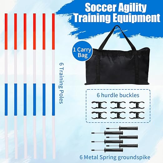 6 Pcs Pole Bending Poles for Horses with Bag, 6FT Adjustable Poles Training Equipment for Horse and Dog,Soccer Equipment for Training(Blue)