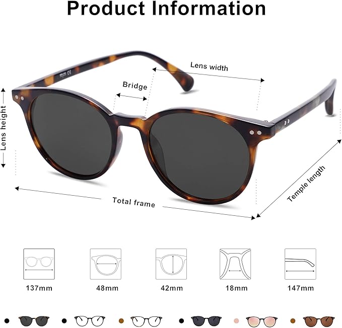 SOJOS Small Round Classic Polarized Sunglasses for Women Men Vintage Style UV400 Lens MAY SJ2113