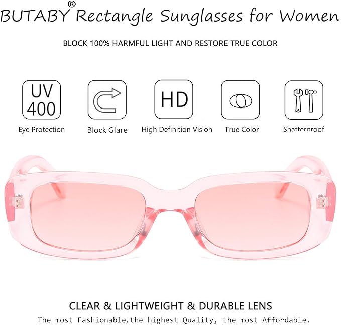 BUTABY Rectangle Sunglasses for Women Retro Driving Glasses 90’s Vintage Fashion Narrow Square Frame UV400 Protection