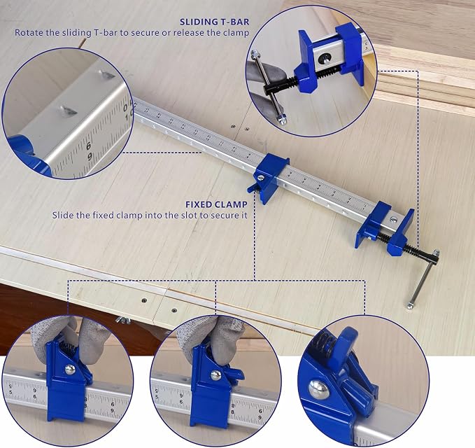 FEIRONG 48 Inch Heavy Duty Bar Clamps (2 Pack) - Dual-Scale Ruler (Inch & CM), 330LB Capacity, 90° Angled Jaws for Cabinet Making, Door Assembly, Professional Woodworking (Blue)