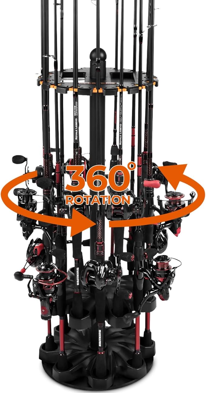 KastKing V16 Rotating Fishing Rod Holder for Garage, Floor Rack Holds Up to 16 Rods & Combos, Space-Saving Pole Organizer with Foam, Durable ABS, Fishing Gear Storage Gift for Men