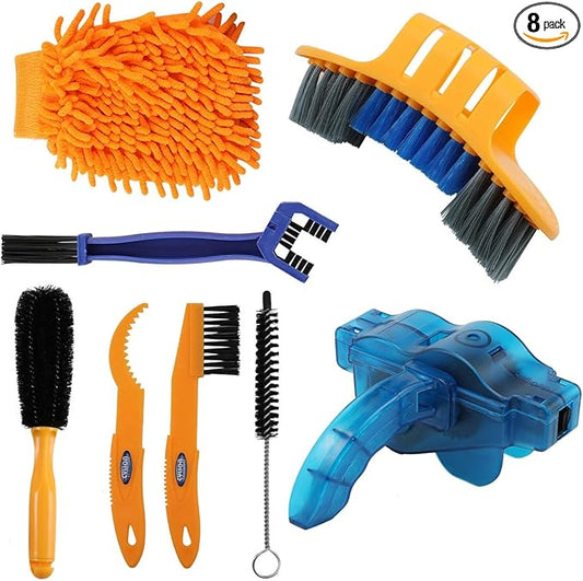 8 Pieces Precision Bicycle Cleaning Brush Tool Including Bike Chain Scrubber, suitable for Mountain, Road, City, Hybrid,BMX Bike and Folding Bike