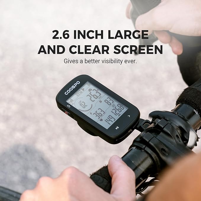 COOSPO CS300 GPS Bike Computer, Wireless Cycling Computer with 2.6 Auto-Backlight LCD Screen, Bluetooth5.0 ANT+ HR/S&C/Power Sensor Compatible, Bicycle GPS Computer for Road/Mountain Bike