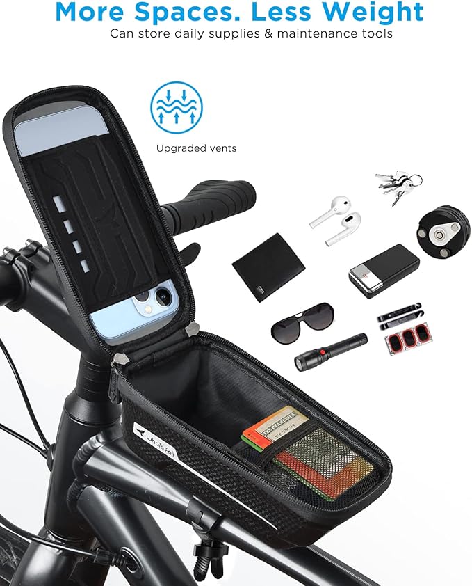 whale fall Waterproof Bike Frame Bag - [Quick Release] [Hard Shell] 2 in 1 Bike Phone Holder Mount, Bicycle Top Tube Bag with Sensitive Touchscreen, Bike Accessories for Phones Under 7"