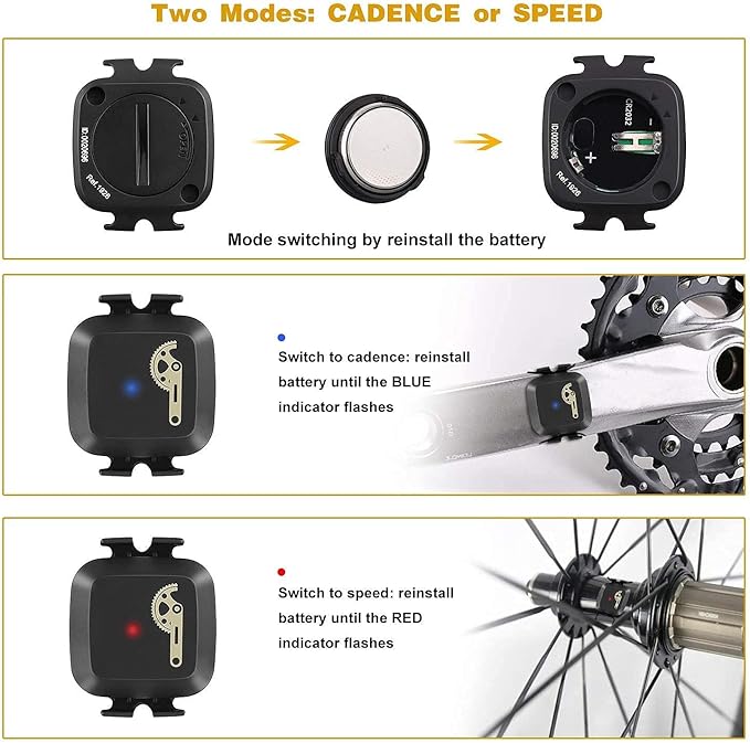 COOSPO Cadence & Speed Sensor for Cycling, Wireless Bluetooth & ANT+ Bike RPM Sensor for Cycling Computers, Compatible with IP67 / Rouvy / Zwift / Peloton / Wahoo / CooSporide