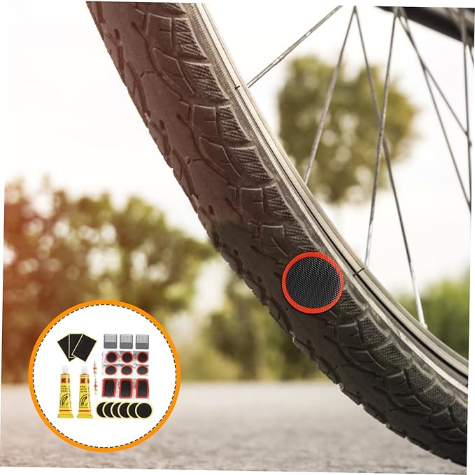 Multi-Function Bike Tire Repair Kit with Cold Adhesive Patches Tire Scraper Dual Glue Bottles for Efficient Inner Tube Repair and Outdoor Use