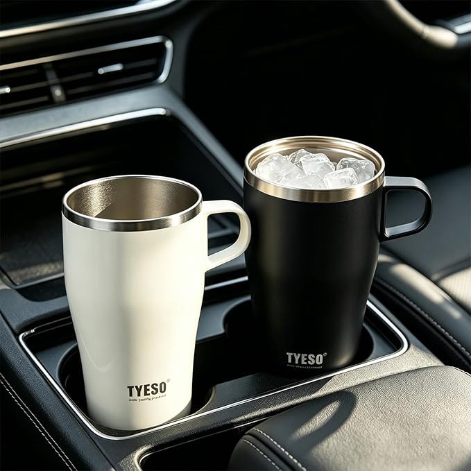 TYESO Coffee Mug,Insulated Tumbler with Lid,Vacuum Insulated Mug Double Wall Stainless Steel Office Tumbler Cup (Black, 13 oz)