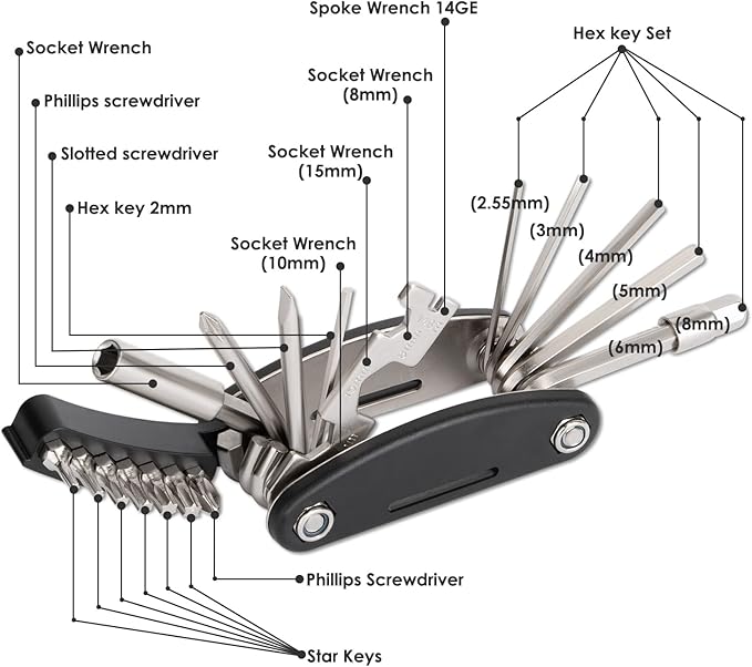 WOTOW Bike Repair Tool Kit - 21 in 1 Bicycle Multitool with Bone Wrench Portable Mountain Bike Tool Kit Riding Emergency Maintenance, Hex Key Wrench & Bike Tube Patch Kit & Tire Lever (21 in 1+Bone)