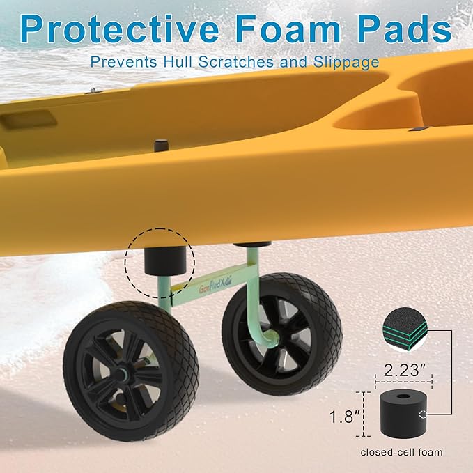 GanFindX Heavy Duty Kayak Cart Adjustable Foldable Kayak Trolley with Solid Foam Wheels Portable Kayak Transport Cart Tie Down Straps Included Adjustable Width Light Green