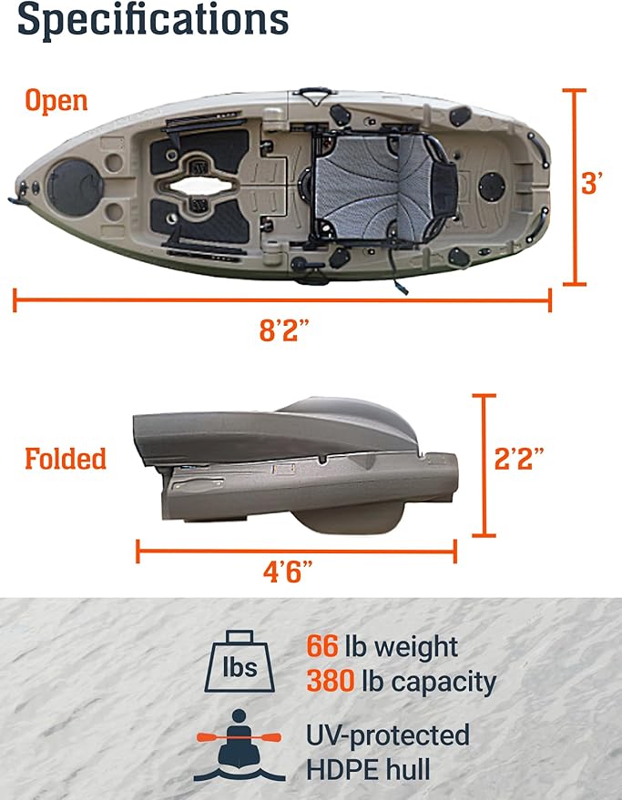 Brooklyn 8.0 Foldable Pedal Fishing Kayak by BKC, Compact Sit-on-Top Single Kayak with Pedal Drive, Sturdy Aluminum Seat, Rudder Steering, Storage