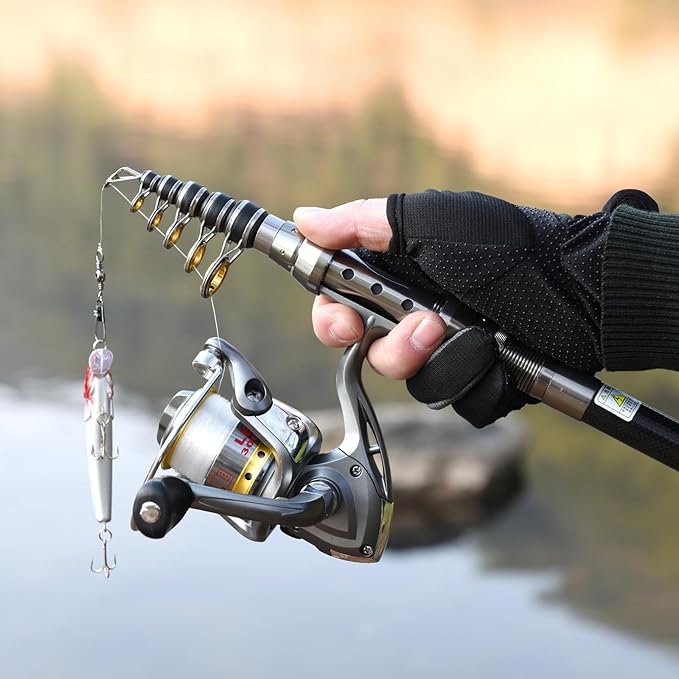 LEOFISHING 2Pcs Telespoic Fishing Rod and Reel Combos Collapsible Fishing Pole with Spinning Reel and Necessary Lure Accessories Portable Carrier Bag for Saltwater Freshwater