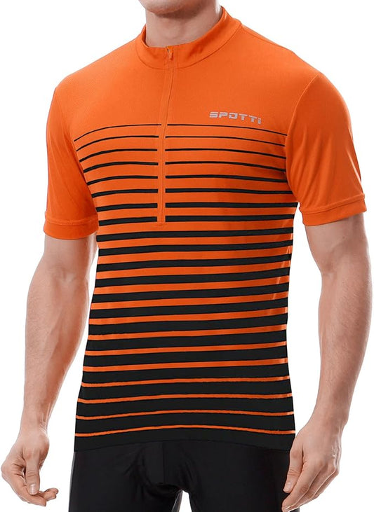 Spotti Men's Cycling Bike Jersey Short Sleeve with 3 Rear Pockets- Moisture Wicking, Breathable, Quick Dry Biking Shirt