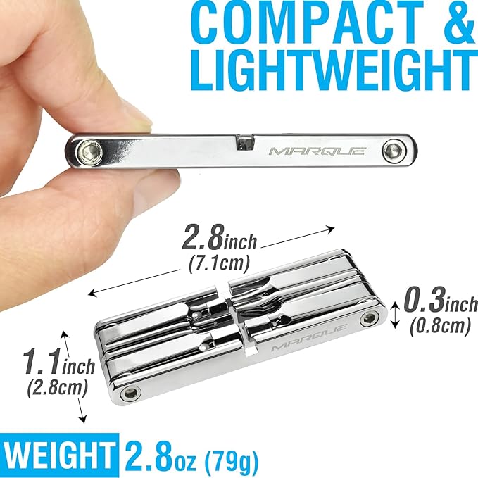 MARQUE 10 in 1 Bike Multitool - Mini 10 Bicycle Multi Tool Repair Kit for Road and Mountain Bikes. Pocket size with slim and portable profile for easy storage during road cycling and MTB-cyclist gift