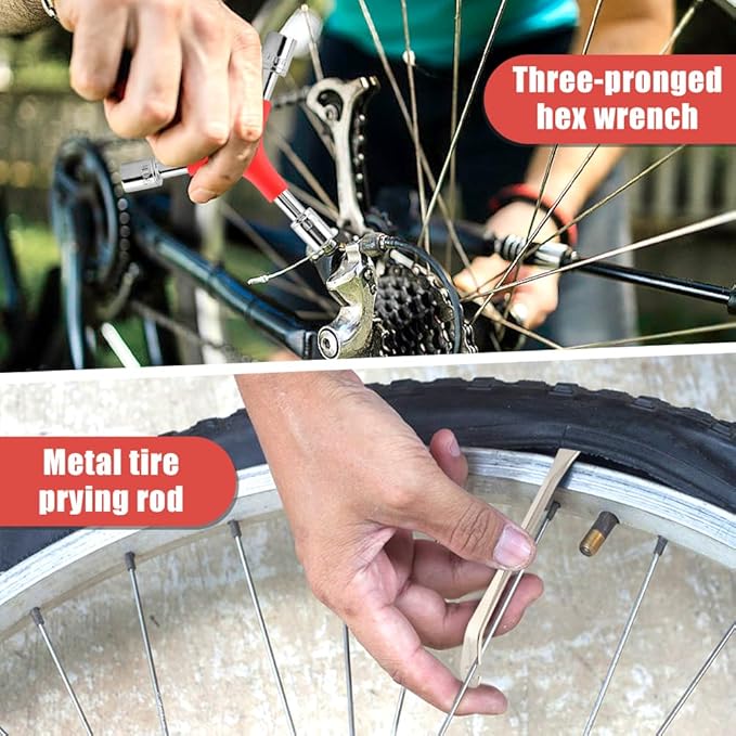 8Pcs Bicycle Spoke Wrench Bike Spoke Tool with 2 Bicycle Tire Levers, Bicycle Spoke Wrench Tools, Bicycle Rim Truing Tool Set, Cycling Pocket Tools for Bicycle Repair