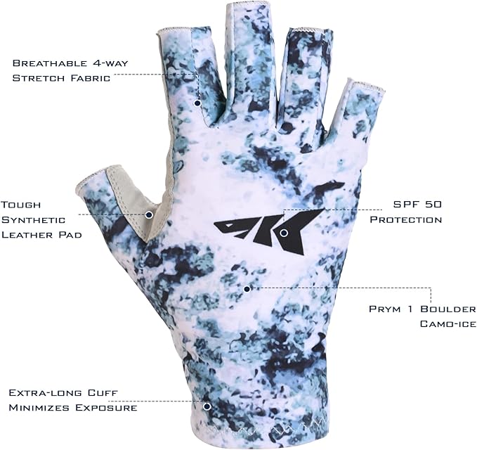 KastKing La Sal Fishing Gloves UPF50+ Sun Gloves UV Protection Fingerless Gloves Men Women for Outdoor, Kayaking, Rowing, Paddling, Canoeing, Hunting