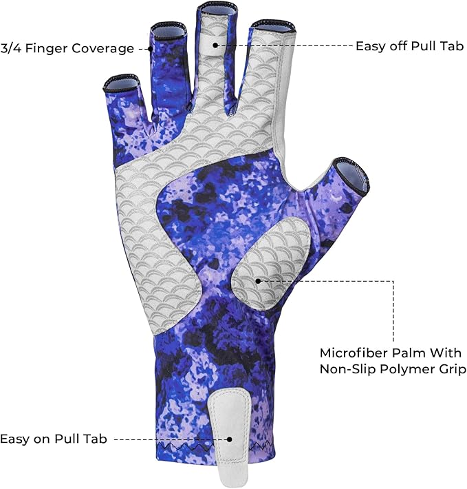 KastKing La Sal Fishing Gloves UPF50+ Sun Gloves UV Protection Fingerless Gloves Men Women for Outdoor, Kayaking, Rowing, Paddling, Canoeing, Hunting