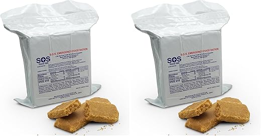 SOS Food Labs, Inc. 185000825 S.O.S. Rations Emergency 3600 Calorie Food bar - 3 Day/ 72 Hour Package with 5 Year Shelf Life, 5" Height, 2" Wide, 4.5" Length (Pack of 2)
