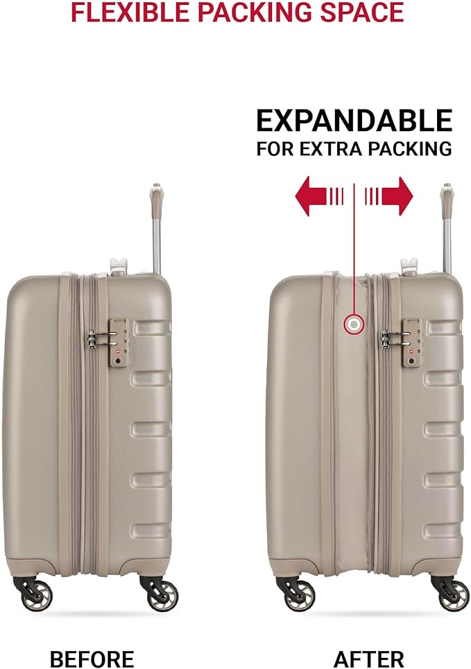 SwissGear 7366 Signature Hardside Expandable Luggage with Spinner Wheels, TSA Lock, Cup-Holder, Sand, Carry-On 19-Inch