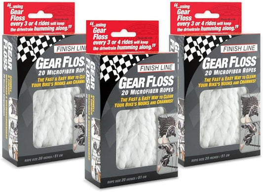 Finish Line Gear Floss Microfiber Cleaning Rope – Bicycle Detailing Tool for Cassettes, Chain Rings, Derailleur Pulleys, Hubs, Spindles, Brakes, and Bottom Brackets, Washable and Tear-Resistant,3 Pack