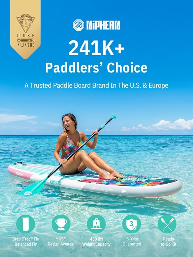 Niphean Inflatable Stand Up Paddle Board with SUP Accessories, Anti-Slip EVA Deck, 10’6’’ Inflatable Paddle Boards for Adults & Youth of All Skill Levels