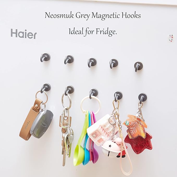 Neosmuk Magnetic Hooks, Heavy Duty 30lb+ Strong Magnet Hook for Cruise Cabins, Cruise Ship Essentials for Hanging, Metal Wall Refrigerator Hangers (Grey, 10 Pack)